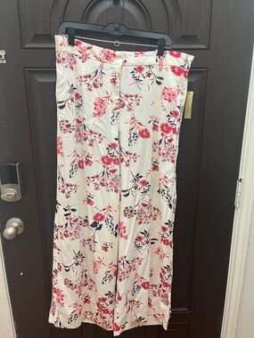 Worthington Cream Wide-Leg Pants with Pink & Navy Floral Print